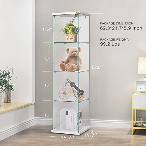 Vivohome 4 Layers 15.7''W X 15.7''D X 62.6''H Glass Countertop Display Showcase Cabinet Bookcase With Lock, 5Mm Tempered Glass 25Mm Mdf Base #TOP4