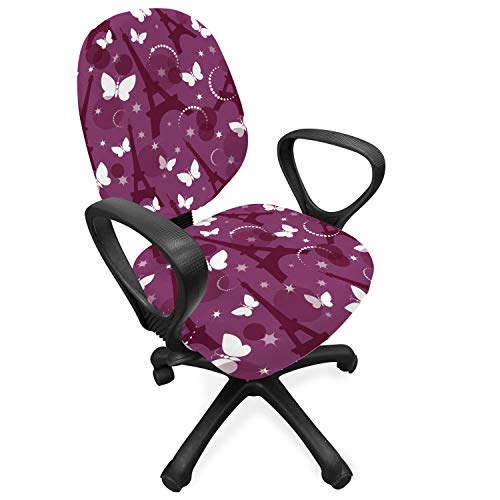 ABAKUHAUS Eiffel Housse pour Chaise de Bureau, Papillons Résumé, Couverture de Protection en Tissu Décorative Élastique, Violet Plum Blanc