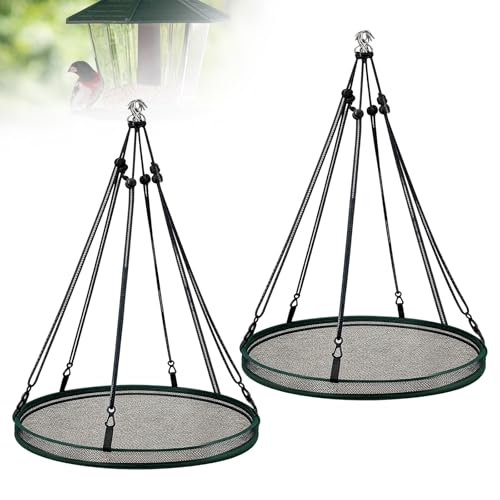 2Pack Bird Seed Catcher Tray Feeder 40cm Hanging Bird Seed Catcher Tray Adjustable Mesh Hanging Bird Feeders Ground Bird Feeder for Outdoor Garden Use