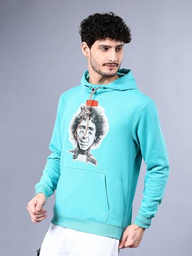Image of The Indian Garage Co Men Green Relaxed Fit Placement Printed Overhead Hooded Sweatshirt