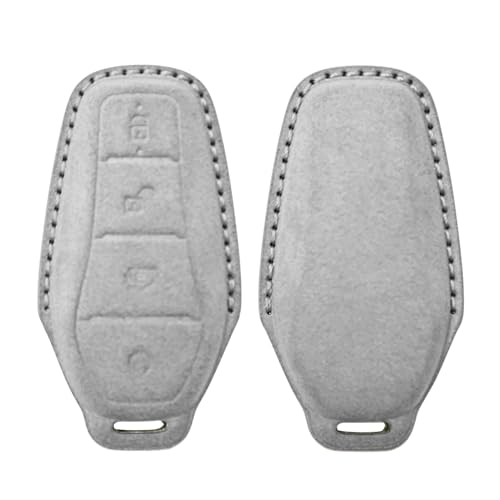 Image of KMH Alcantara Key Cover Compatible with BYD Atto 3 Models Smart Keycover with Keychain 4 Buttons Shell Case Holder Full Key Protector Dolphin Style Smart Keycover, Grey - Pack of 1