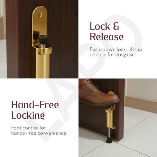 Image of LAPO Elegant Pedal Operated Extendable Door Stopper for Home, Office & Hotel Room, Adjustable Length with User-Friendly Installation, 3 Years Warranty (Gold Finish, Pack of 1)