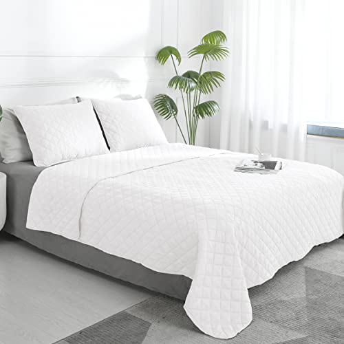 Easy-Going Juego de edredón reversible tamaño King con 1 edredón y 2 fundas de almohada, funda de edredón suave, colcha de microfibra ligera resistente al agua, resistente a las manchas, blanco/blanco