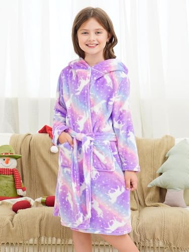 Image of Doctor Unicorn Soft Hooded Rainbow Bathrobe Sleepwear for Girls