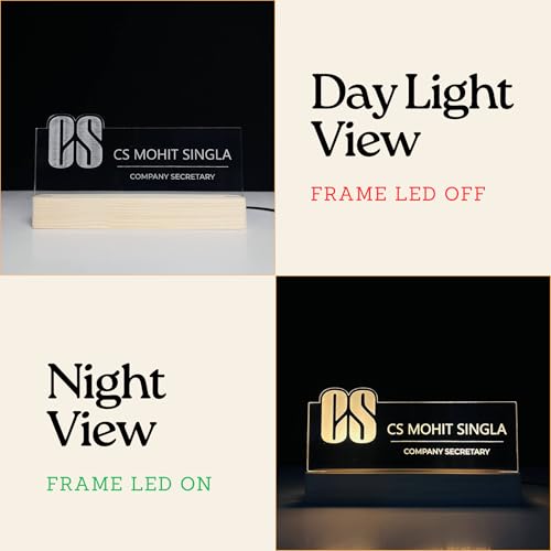 Image of Customized LED Name Plate for Office Desk Table Name Sign Birthday Gift For CS Company Secretary Receptionist HR Management Staff Employee (10 x 6 inch) (For CS (Company Secretary))