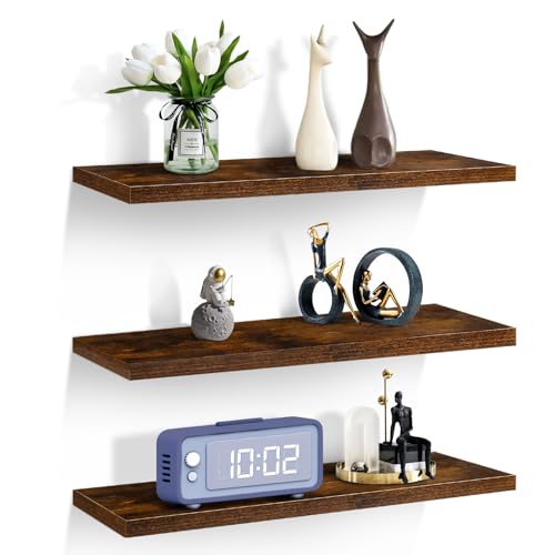 Sour Lemon 3PCS Floating Shelves Walnut Shelves for Wall 40cm Wood Shelf