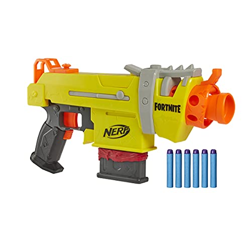 Hasbro Nerf Fortnite SMG-L - Pistola motorizada con 3 Objetivos, con Revista de Clip de 6 Dardos y 6 Dardos Nerf Elite