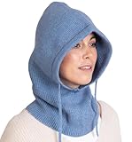 Brook + Bay Knitted Hooded Scarf w/Drawstrings - Knit Balaclava Hood Scarf for Women Winter - Stylish Hooded Hat, Neck Warmer Blue Grey