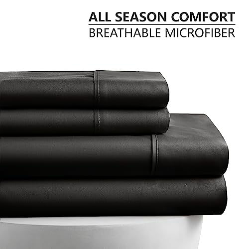 American Home Collection Queen Size Sheet Set - 16-Inch Deep Pocket - Ultra Soft Microfiber Bed Sheets - Breathable, Wrinkle and Fade Resistant, Easy Care - 4 Piece Set (Queen, Black)