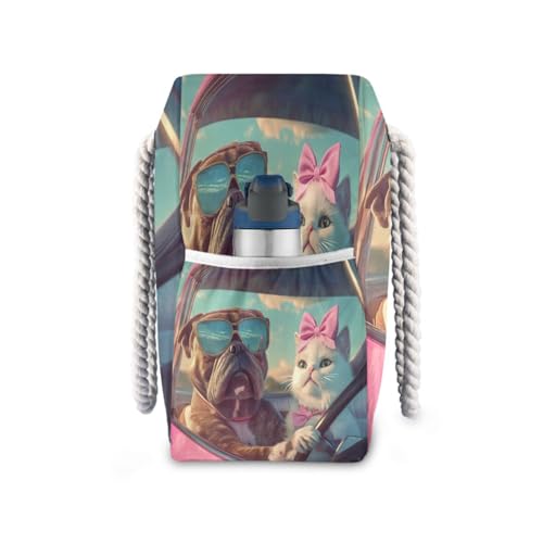 Cat and Dog (2) Beach Bag & Travel Tote Bag Large Sandproof with Zipper Closure, Wet Pouch for Swim Gym Travel, Lightweight Foldable Outdoor Bag3