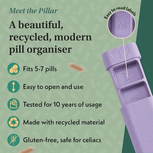 Image of Pillar - 7-Day Pill Organizer | Weekly Medicine Pill Container Travel Box - Aesthetic Medication Holder - Stylish Travel Pill Case - Cute Small Medication Organizer 7 Day for Women (Lavender)