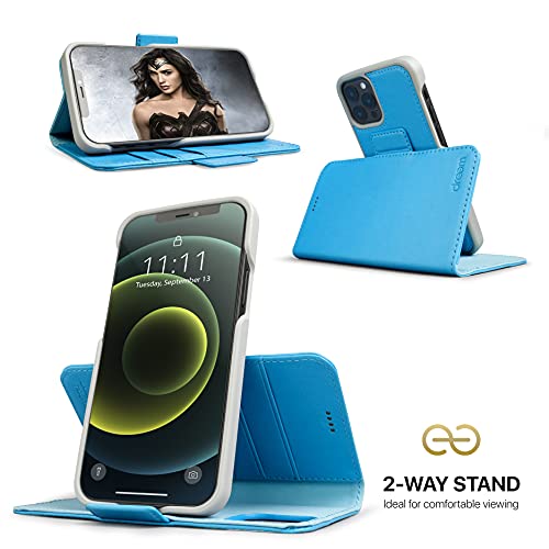 Image of dreem Fibonacci 2-in-1 Wallet Case for Apple iPhone 12 Mini - Luxury Vegan Leather, Magnetic Detachable Shockproof Phone Case, RFID Card Protection, 2-Way Flip Stand - Sky