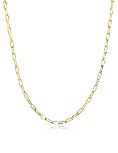 Nometo 18K Gold Over Paperclip Link Curb Chain 3Mm Paperclip Chain Solid 925 Sterling Silver Clasp Paperclip Chain Gold Chain For Women 16/18/20/22/24/26/30 Inches(16) #TOP5
