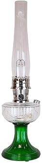 Lincoln Drape Oil Lamp - Traditional Classic Indoor Oil or Kerosene Fuel Lamp, Bright White Light, Glass with Nickel Trim, Clear Over Emerald Green