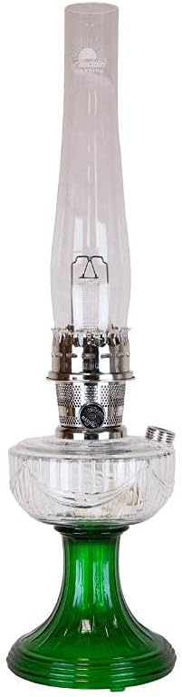 Lincoln Drape Oil Lamp - Traditional Classic Indoor Oil or Kerosene Fuel Lamp, Bright White Light, Glass with Nickel Trim, Clear Over Emerald Green