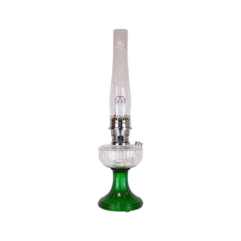 Lincoln Drape Oil Lamp - Traditional Classic Indoor Oil or Kerosene Fuel Lamp, Bright White Light, Glass with Nickel Trim, Clear Over Emerald Green