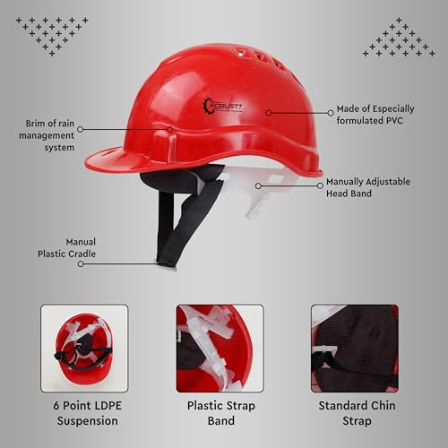 Image of Robustt Safety Helmet - Red (Pack of 10) | Adjustable Headband | Heavy Duty Material | As Per ISI Safety Standard | Non Irritant and Soft Fabric | Lightweight and Durable