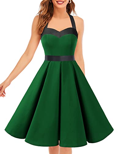 Image of DRESSTELLS Women's Vintage 1950s Cocktail Dress, Retro Tea Party Halter Swing Dresses