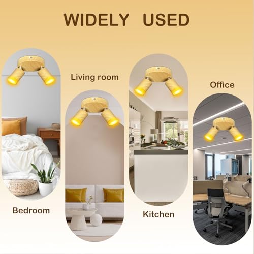 Image of 2 Light Track Lighting Fixtures for Ceiling LED Aluminum Wood Grain Spot Lights Indoor Round Chassis GU10 Base Lamp Rotatable Modern Ceiling Spotlight for Bedroom Kitchen Hallway (Bulb Not Included)