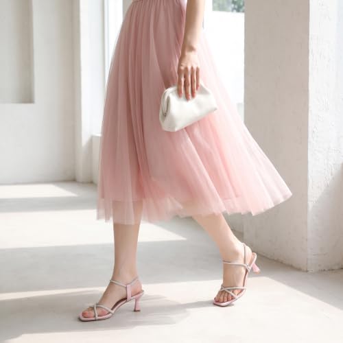 Image of Susanny Women's Closed Toe Rhinstone Wedding Low Heel Slingback Clear Kitten Heels,Adjustable Strap Pointed Toe Bow Pumps High Heeled Prom Dress Shoes