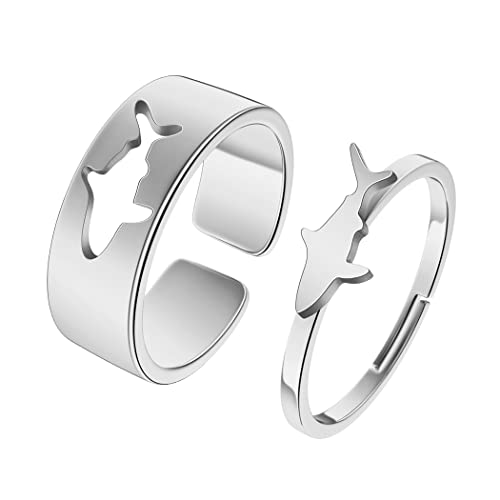 2PCS Matching Marine Animal Adjustable Rings For Women Couples Everyday Jewelry Promise Wedding Gift 316L Stainless Steel Open Ring