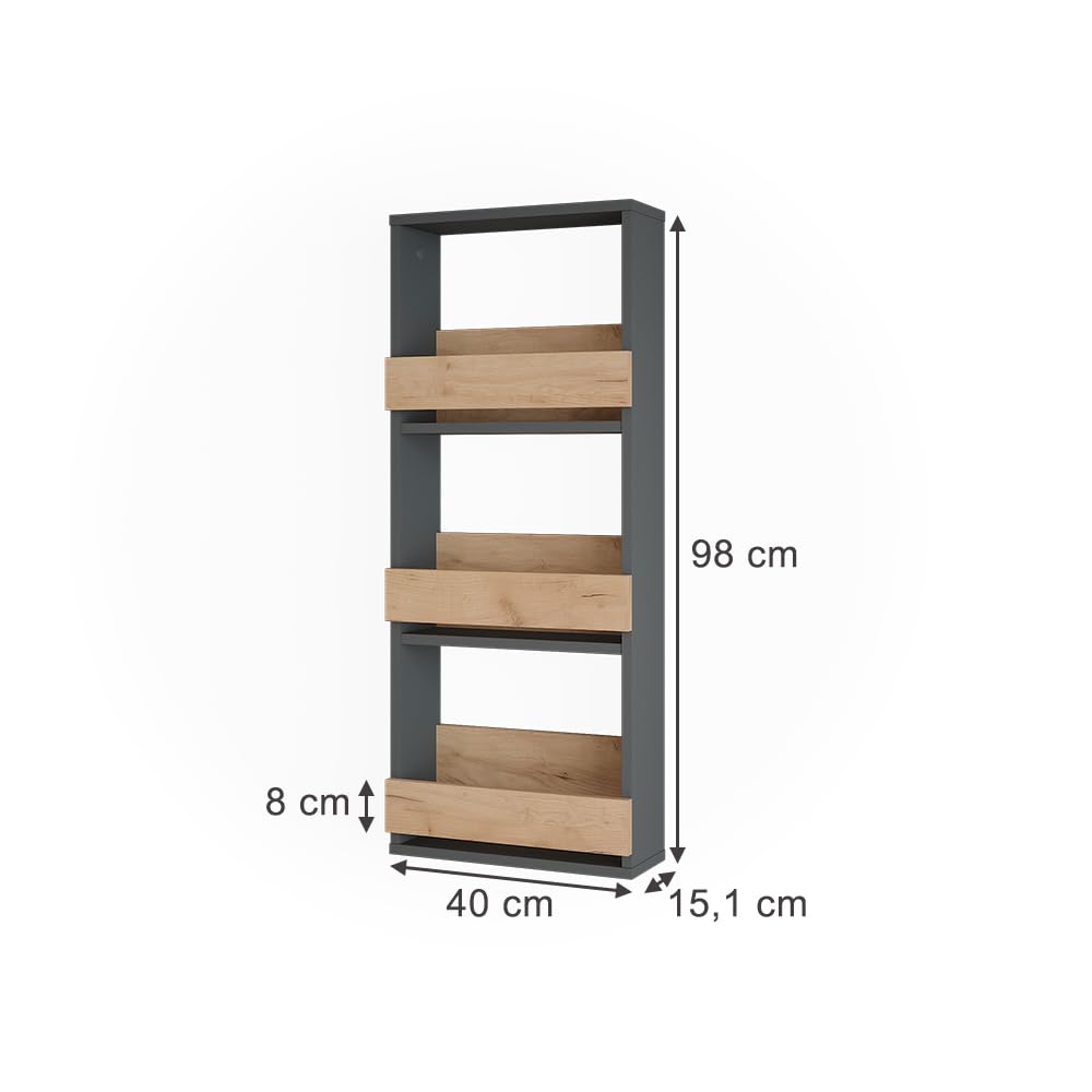 Vicco Scaffale a muro Repose, Rovere dorato/antracite, 40 x 98 cm | per montaggio a parete con supporti per fino a 8 bicchieri da vino