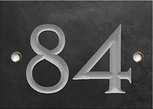 Engraved Slate House Number – Deep V-Cut, Natural Stone, Black Slate, Premium House Sign, Hand Engraved - Number 84