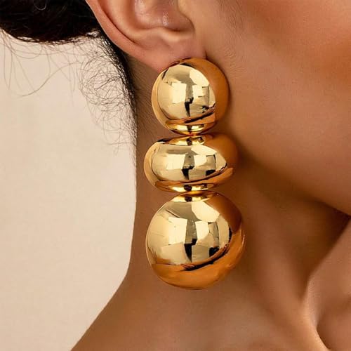 Large Gold Ball Earrings for Women Chunky Oversized Bold Golden Dangle Statement Earring Vintage Big Balls Beads Round Costume Jewelry Accessories2