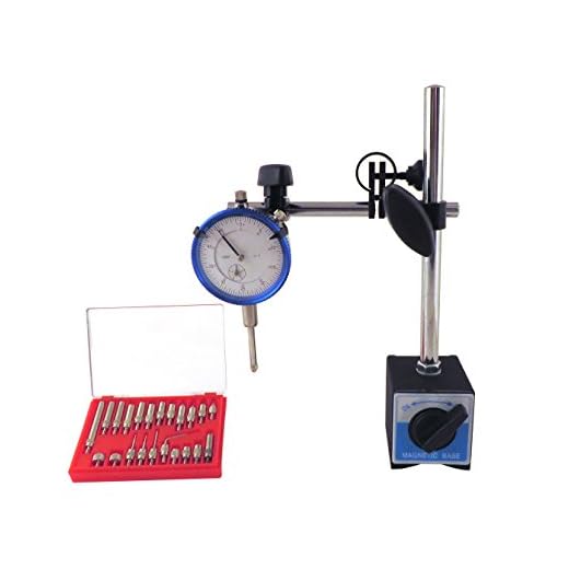 Magnetic Base with Fine Adjustment & SAE Dial Test Indicator & 22 Piece Anvile Point Set with 0.0005: Resolution (half a thousandth), 1" Travel, Accuracy 0.001" per 1" Mag Base MBDIAP