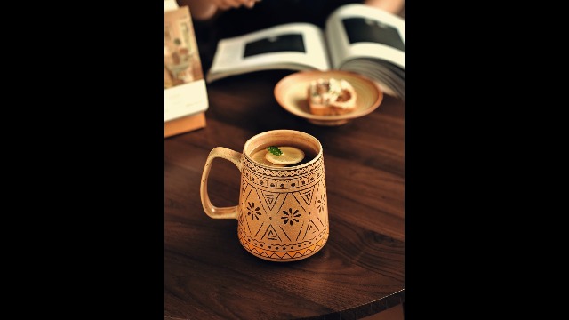 Taza de cerámica grande 24 oz con asa estilo bohemio miniatura 7