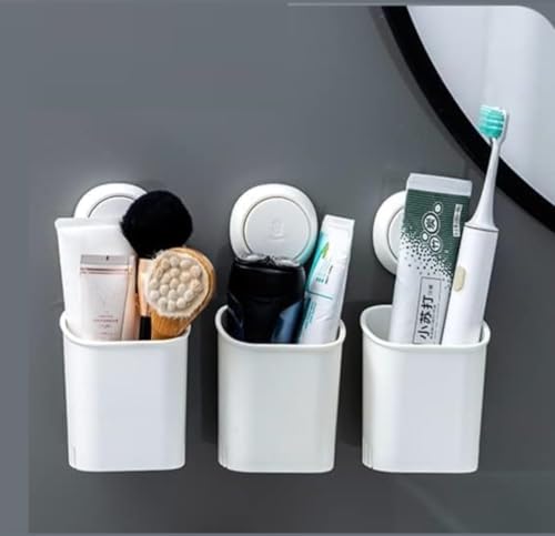 Image of Zephorus Plastic Toothbrush Holders for Bathroom | Wall Mounted Toothbrush Holder | Toothbrush Holders for Toothbrushes | Bathroom Shelf for Wall (3 Toothbrush Holder)