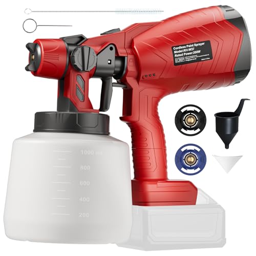 Paint Sprayer for Milwaukee 18V Battery, 200W HVLP Paint Sprayers, Cordless Spray Paint Gun with 2 Nozzles & 3 Spray Patterns, for House Paint, Furniture, Cabinets, Fence (Battery Not Included)