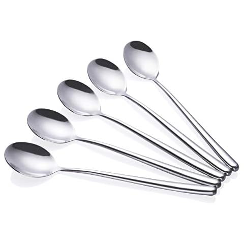 Xujia Korean Spoon,Stainless Steel Long Handle Soup Spoons,Long Tablespoon,Coffee Spoon,Silver,Pack of 5 (8.7x1.6 inches) Cover