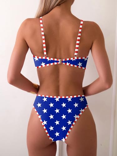 Image of Fanuerg Women's Triangle Bikini Sets O Ring Linked Two Piece Swimsuits Floral Printed Cheeky Bathing Suit