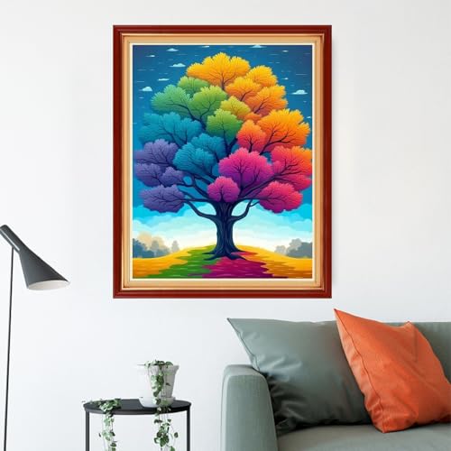 Image of Redxing Stamped Cross Stitch Kits Embroidery kit for Beginners Adults Full Range of Embroidery Patterns Starter Kits DIY Printed Cross Stitch Kits Needlepoint Kits 11CT-Colorful Tree 16x20 inchs