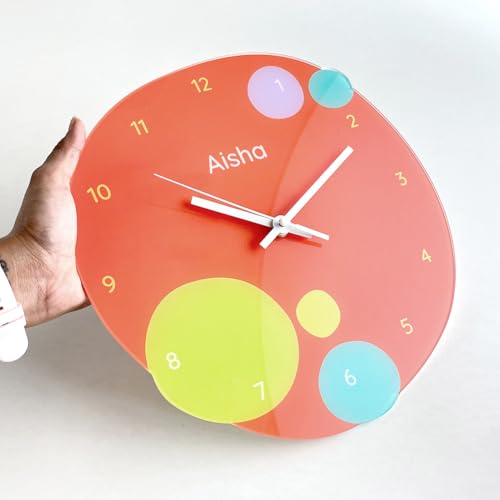 Image of Zooboo Personalized Analog Wall Clock, Custom Name Acrylic Silent Quartz Movement Wall Clock with Sleek Modern Design, Ideal for Birthdays or Return Gifts (Design - Zooboo Kids), 30x30 cm, Multicolor