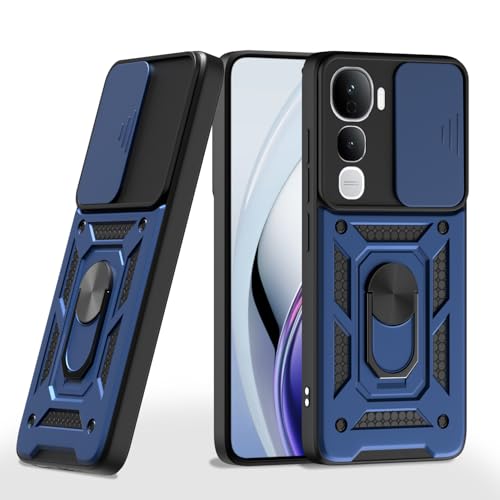 Image of Pikkme Back Cover for Vivo Y400 5G | 360 Protection Case | Sliding Camera Shield Cover & Ring Holder Stand D10 Tough Armor Bumper Case (Blue)