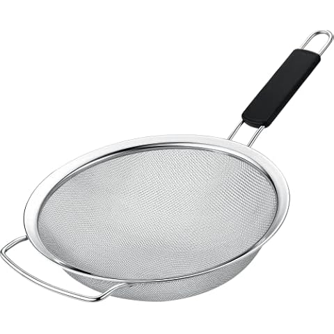 Kafoor 9" Large Fine Mesh Strainer with Thermo Plastic Rubber Handle - Sieve Fine Mesh Stainless Steel - Ideal Kitchen Essential to Strain Pasta, Quinoa and Rice Cover