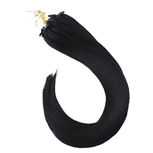 Micro Loop Ring Hair Extensions Human Hair Black 14inch 50g/pack Straight