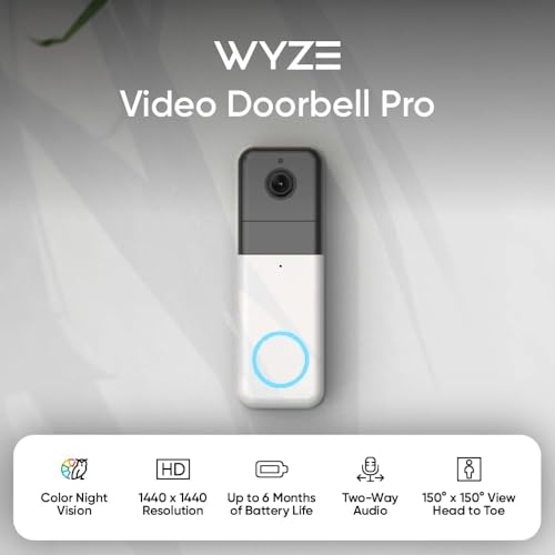 Wyze Wireless Video Doorbell Pro  with Easy-to-Use Design, 1440 HD Video, 1:1 Head-to-Toe View , 2-Way Audio, Night Visi - Additional View