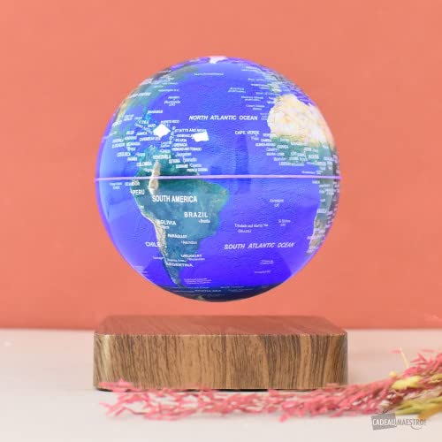 Globe Terre Lumineux en lévitation GM sur Base Bois GEOLITE