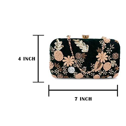 Image of Umera clutch entire heavy embroidery and is a stunning Women' Evening Clutch Purse with Detachable Chain Strap Closure Handbag Suitable for Weddings Proms Night Out Luxury Glam Handbag
