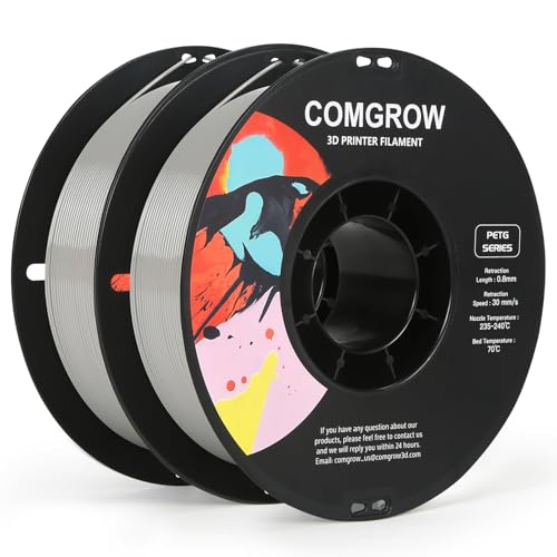 Image of Comgrow PETG 3D Printer Filament 1.75mm, High Precision and Tough 3D Printer Filament 2kg (4.4LBS), Dimensional Accuracy + /- 0.02 mm, Fit Most 3D Printers Gey + Grey