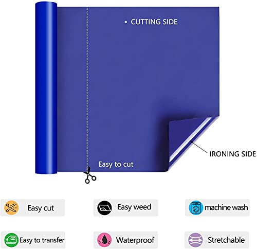 Image of HTV Iron on Vinyl 12Inch by 12ft Roll HTV Heat Transfer Vinyl for T-Shirt HTV Vinyl Rolls for All Cutter Machine - Easy to Cut & Weed for Heat Vinyl Design (Blue, 12ft)