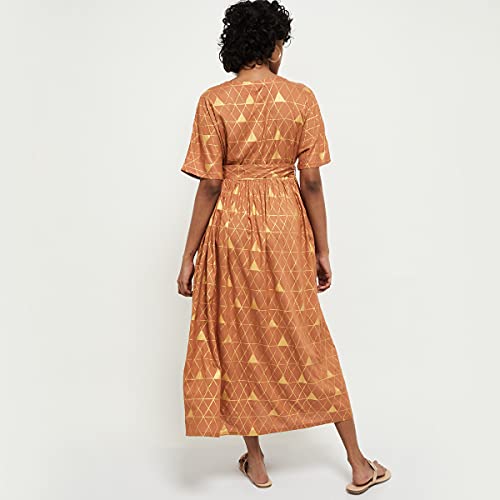 Image of Max Women's Rayon Printed Short Sleeves Midi Dress Ankle Length Ethnic