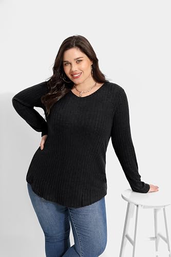 Image of CARCOS Plus Size Tops for Women Long Sleeve Raglan V Neck T Shirts Tunic Fall Blouse Xl-5Xl 14W -28W