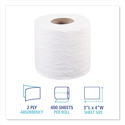 Evanem Two-Ply Toilet Tissue, Septic Safe, White, 4 X 3, 400 Sheets/Roll, 96 Rolls/Carton Hand Towel Tissue Roll Comfort Care Bath Tissue For Daily Using #TOP1