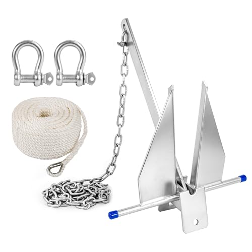 Krytonel 8.5 lbs Heavy Duty Galvanized Fluke Boat Anchor Kit with Chain Rope & Shackles for Pontoon Fishing & Dinghy Boats up to 23 ft (5/8.5/10/13 lb Options)