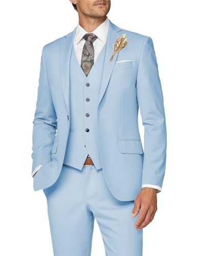 Image of Wangyue Mens Suit 3 Piece Slim Fit Suit for Men Formal Business Suit Wedding Groom Prom Tuxedo Dinner Party