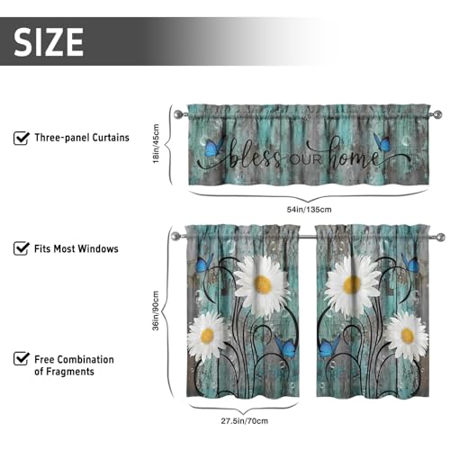 Image of Daisy Kitchen Curtains 3 Piece Set Tier Valance Window Decor